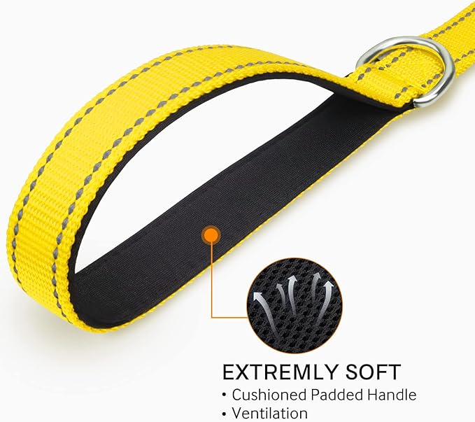Joytale Double-Sided Reflective Dog Leash, 6 FT/5 FT/4 FT, Padded Handle Nylon Heavy Duty Leashes for Medium & Large Dogs Walking, Yellow, 5FT Joytale