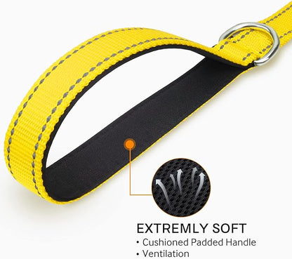 Joytale Double-Sided Reflective Dog Leash, 6 FT/5 FT/4 FT, Padded Handle Nylon Heavy Duty Leashes for Small & Medium Dogs Walking, Yellow, 5FT Joytale