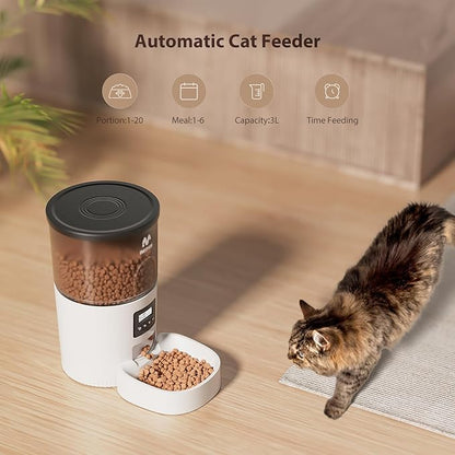 Automatic Cat Feeders, 3L Timed Cat Dry Food Dispenser, Dual Power Supply, Programmable Portion Size, 1-6 Meals Per Day, Auto Pet Feeder for Cats and Small Dogs - PAWPICO