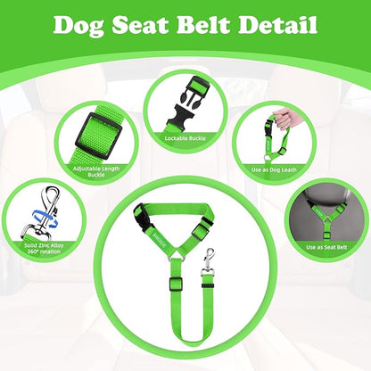 BWOGUE 2 Packs Dog Cat Safety Seat Belt Strap Car Headrest Restraint Adjustable Nylon Fabric Dog Restraints Vehicle Seatbelts Harness Green BWOGUEPetHome