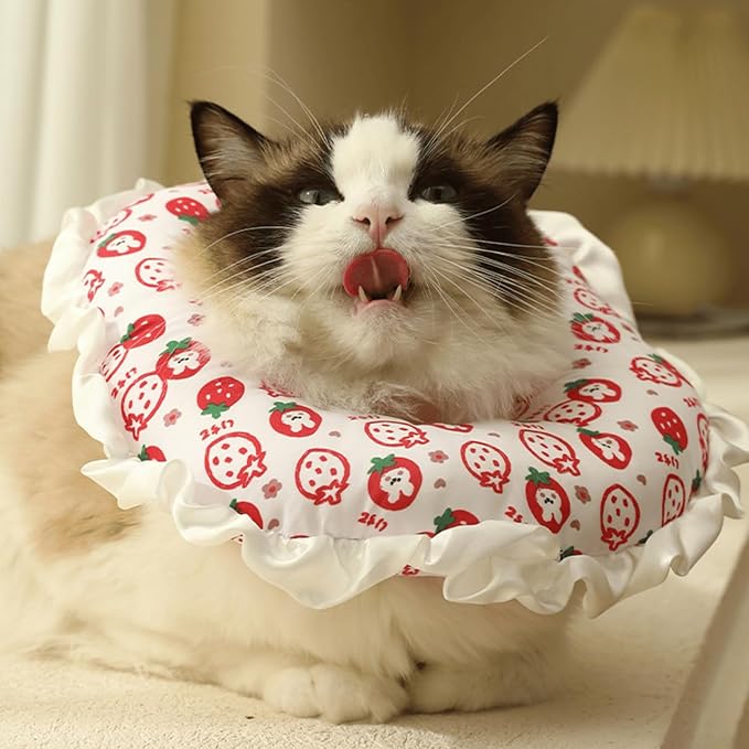 Cute Cat Recovery Collar Soft Adjustable Cats Cone Anti-Bite Pet Neck Pillow Easy to Wear Prevent Lick Wound After Surgery Injury (M(14-22lb),Red) Jatmira