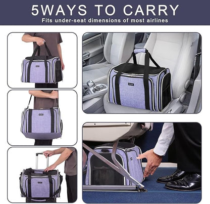 BAGLHER Cat Carrier Bag,Airline Approved Pet Carrier Soft Side Pet Travel 5 Sides Open Doors 3 Sides Expandable Foldable Dog Carrier with Fleece Pad - PAWPICO