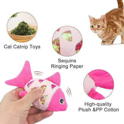 Andiker Cat Catnip Toys, 2pcs Small Cat Fish Toys with Crinkle Shine Ring Paper to Make Sound to Catch Your Cats Eyes and for Your Cats to Chew and Catch Interactive Cat Toys Indoor Cat (2PCS) - PAWPICO