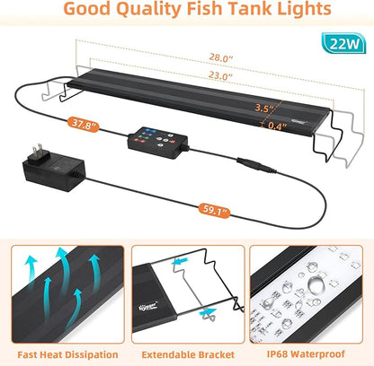 hygger LED Aquarium Light, 22W Full Spectrum Fish Tank Light with Multi-Color Timer DIY Mode 24/7 Natural Mode, Adjustable Brightness, Aquarium Plant Light with Extendable Brackets for 23~28IN Tank hygger