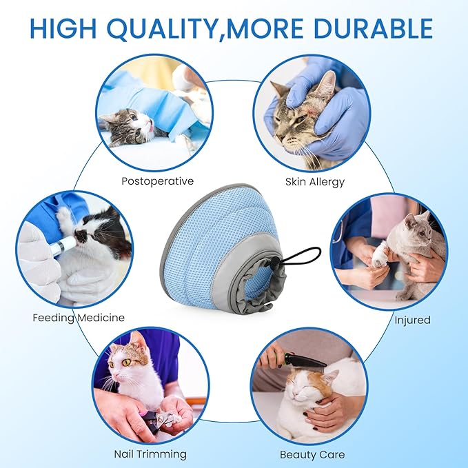 Cat Cone Collar Soft, Cat Recovery Collar Stop Licking After Surgery, Kitten Elizabethan Collar, Adjustable, Lightweight, Comfortable - Blue, S IDOGCHEW