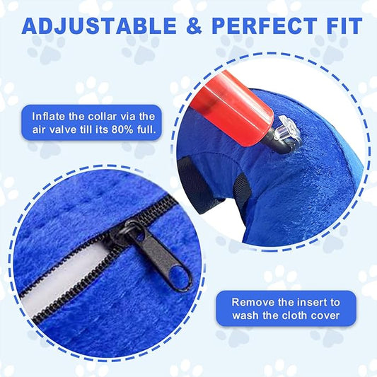 Dog Cone Collar, Inflatable Dog Cone After Surgery for Small Medium Large Dogs, Soft Dog Cone of Alternative with Enhanced Anti-Licking Guard Shield for Pets (Blue, S (Neck: 5"-8")) RoyalClaws