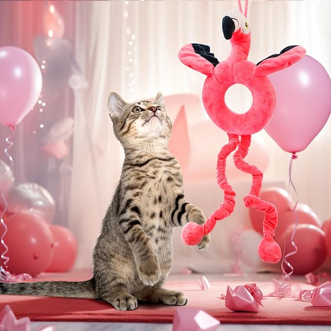 Catnip Toys, Cute Flamingo Cat Toys with Bells and Crinkle Paper for Indoor Cats, Door Hanging Cat Toy for Cats & Kitten - PAWPICO
