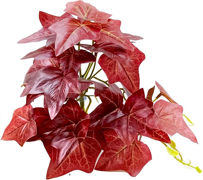 Woyrise 2 Pack Reptile Plants for Terrarium, Amphibian Habitat Decor Artificial Hanging Plants with Suction Cup for Gecko Lizard Snake Chamelon - Fake Red Ivy Woyrise