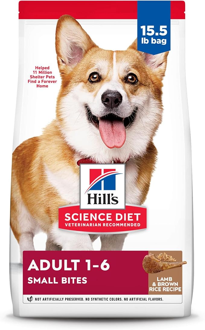 Hill's Science Diet Adult 1-6, Adult 1-6 Premium Nutrition, Small Kibble, Dry Dog Food, Lamb & Brown Rice, 15.5 lb Bag - PAWPICO
