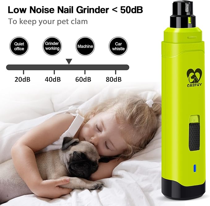 Casfuy Dog Nail Grinder Upgraded - Professional 2-Speed Electric Rechargeable Pet Nail Trimmer Painless Paws Grooming & Smoothing for Small Medium Large Dogs & Cats (Green) - PAWPICO