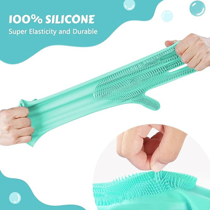 Pecute Heat Resistant Pet Grooming Gloves, Green, with High-Density Teeth, Silicone Bathing and Massaging Gloves for Dogs and Cats - PAWPICO