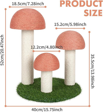PowerKing Cat Scratching Post, Mushroom Claw Scratching Post for Cat, Natural Sisal Cat Scratchers with 3 Mushroom Pole, Cat Interactive Toys - PAWPICO