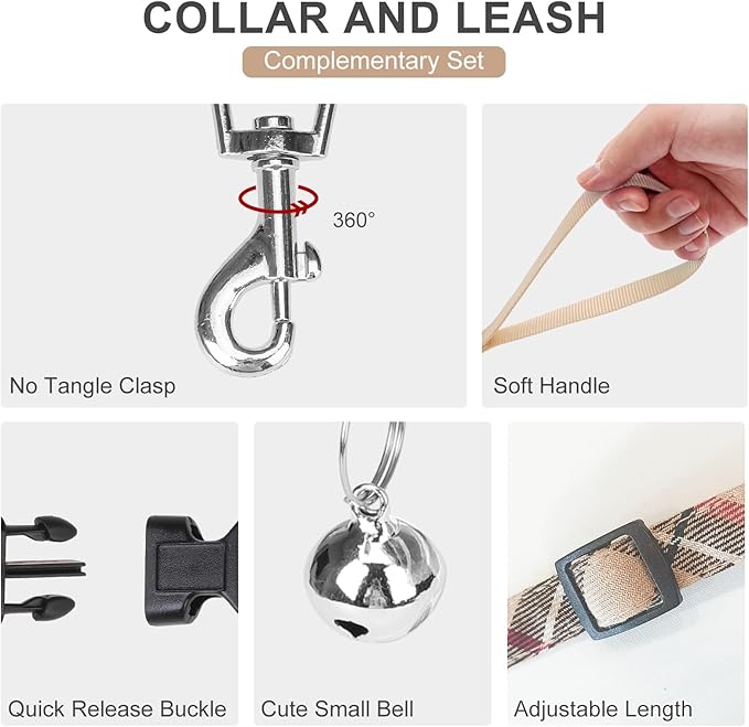 EXPAWLORER Fleece Lined Step-in Dog Harness - Soft Plush Padded Puppy Harness and Leash Set with Adjustable Dog Collar, No Pull Escape Proof Suede Dog Vest Harness for Small Dogs, Khaki S EXPAWLORER