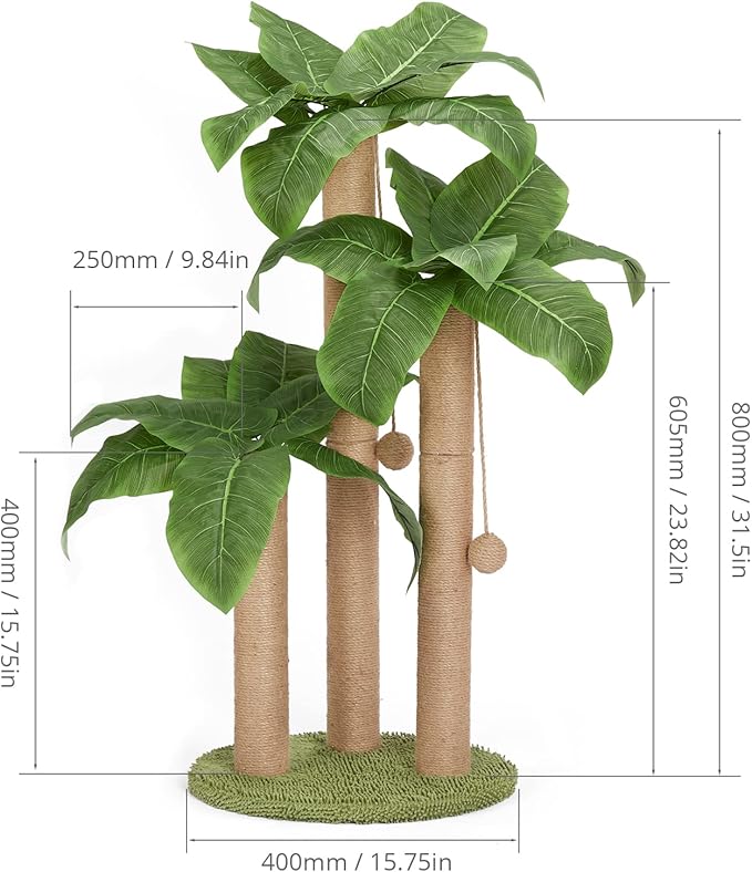 31.5Inch Cat Scratching Post,Cat Scratcher Tree with 3 Scratching Poles & 2 Interactive Dangling Balls,Cats Scratching Posts for Indoor Kitten & Adult Cats - PAWPICO