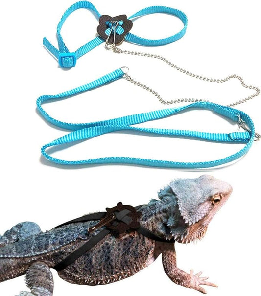 Adjustable Reptile Lizard Harness Leash,Turtle Lizard Pet Traction Belt Bearded Dragon Accessories Soft Small Pet Animal Harness Rope,1.2M (Blue) Sawyd