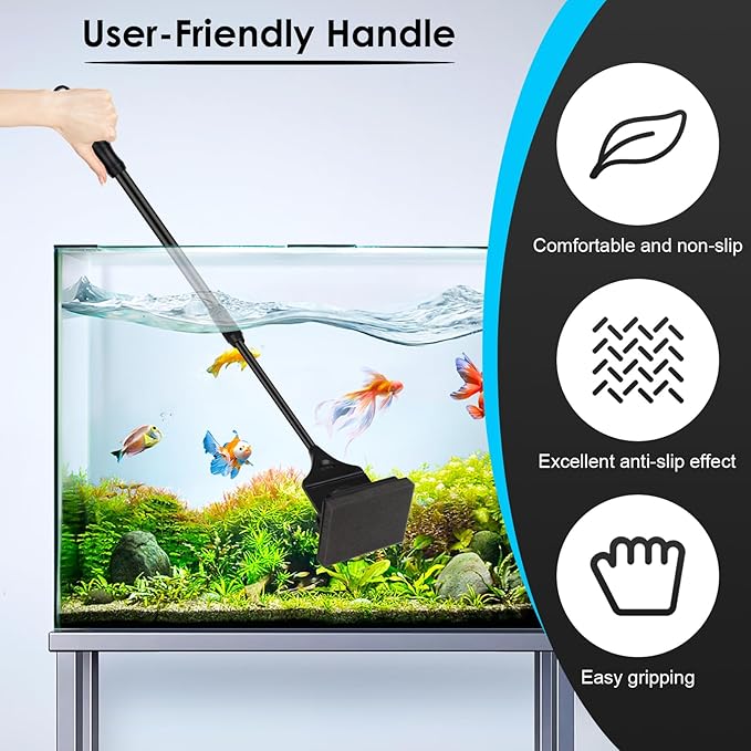AQQA 4-in-1 Aquarium Cleaning Tools, Multifunctional Aquarium Glass Cleaner Algae Scraper for Glass Aquariums for Aquariums of Various Sizes with Telescopic Handle, 4 Cleaning Heads AQQA