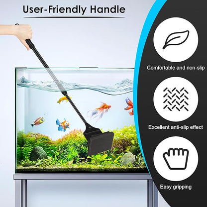 AQQA 4-in-1 Aquarium Cleaning Tools, Multifunctional Aquarium Glass Cleaner Algae Scraper for Glass Aquariums for Aquariums of Various Sizes with Telescopic Handle, 4 Cleaning Heads AQQA