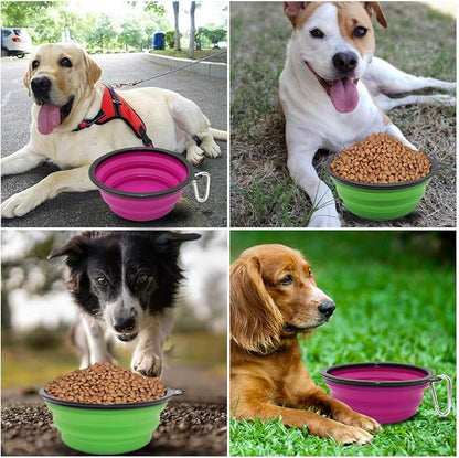 Dog Bowl Pet Collapsible Bowls, 2 Pack Collapsible Dog Water Bowls for Cats Dogs, Portable Pet Feeding Watering Dish for Walking Parking Traveling with 2 Carabiners (Large, Green+Purple) - PAWPICO