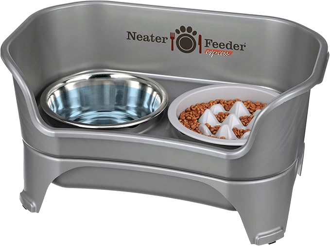 Neater Feeder Express Medium to Large Mess Proof Feeder for Dogs, 2 Cup Slow Feed Bowl & 7 Cup Stainless Steel Water Bowl, No Spill, Non-Tip, Non-Slip, Elevated Dog Bowls. Aids Digestion. Made in USA - PAWPICO