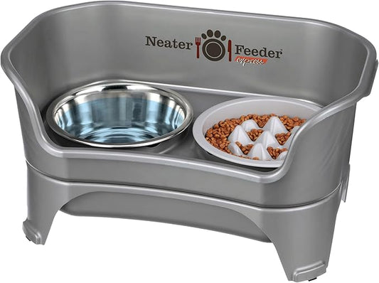 Neater Feeder Express Medium to Large Mess Proof Feeder for Dogs, 2 Cup Slow Feed Bowl & 7 Cup Stainless Steel Water Bowl, No Spill, Non-Tip, Non-Slip, Elevated Dog Bowls. Aids Digestion. Made in USA - PAWPICO