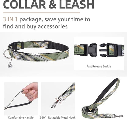 PUPTECK Adjustable Dog Harness Collar and Leash Set Step in No Pull Pet Harness for Small Medium Dogs Puppy and Cats Outdoor Walking Running, Soft Mesh Padded Reflective Vest Harnesses, Grn&YLW, L PUPTECK