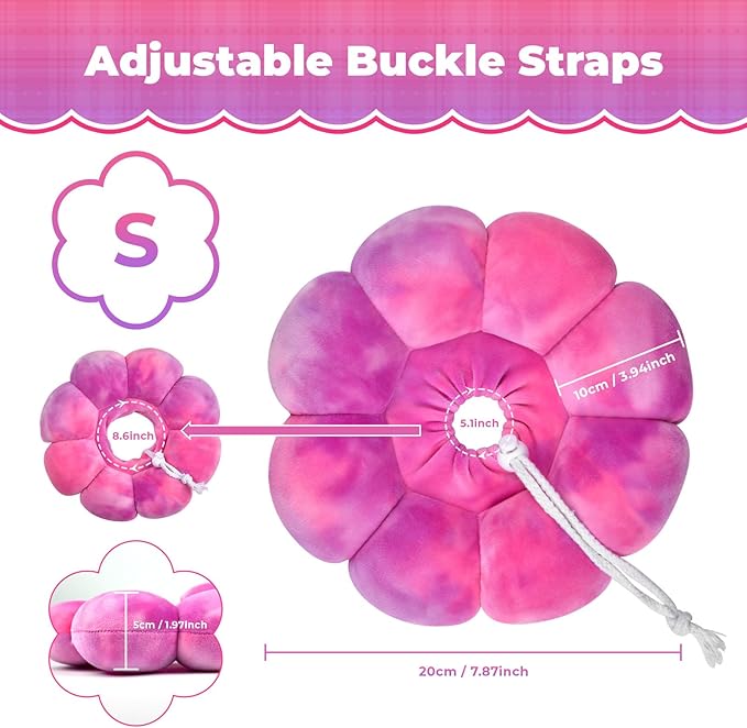 Flower Cat Cone, Uadonile Adjustable Cat Cone Collar, Soft Dog Elizabethan Collar Recovery E Collar After Surgery, Recovery E-Collar for Kittens/Puppies and Cats Recovery(Tie-dye Rose Purple, S) Uadonile