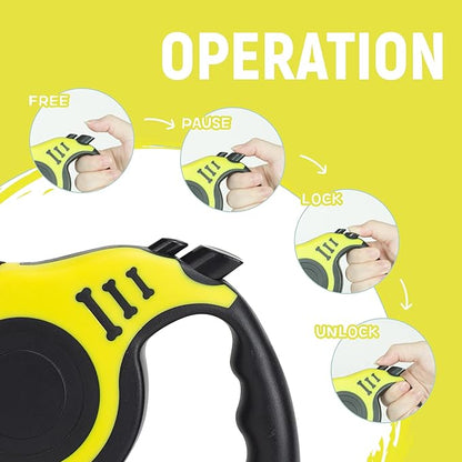 Retractable Dog Leash Automatic Telescopic Tractor Dog Tape, Pet Tape 10/16 FT Durable and Convenient, with Folding Bowl, Dispenser, Rubbish Bags, Suitable for Small and Medium Dogs LIEVUIKEN