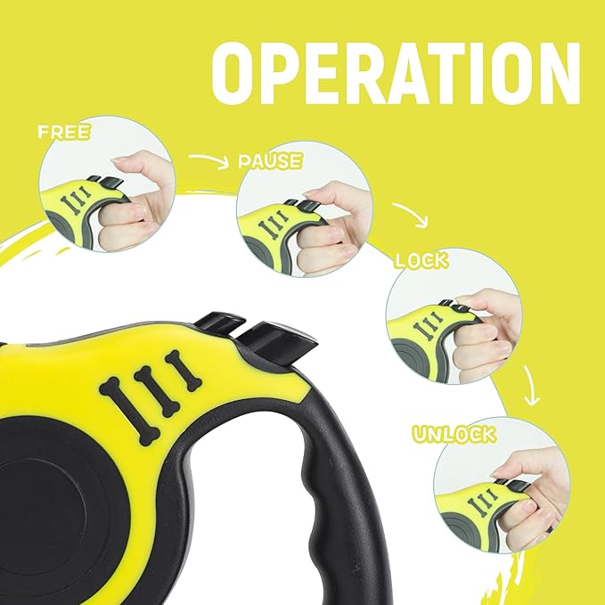 Retractable Dog Leash Automatic Telescopic Tractor Dog Tape, Pet Tape 10/16 FT Durable and Convenient, with Non-Slip Handle, Suitable for Small and Medium-Sized Dogs Yellow LIEVUIKEN