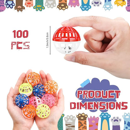 Hungdao 100 Pieces Cat Toys Balls with Bells Plastic Lattice Jingle Balls for Kitten 1.5 Inch Slotted Balls Small Cat Ball Bulk for Indoor Kitten Chase Pounce Rattle Play Toys, Assorted Color - PAWPICO