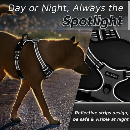 Eagloo Dog Harness Medium Sized Dog, No Pull Service Vest with Reflective Strips and Control Handle, Adjustable and Comfortable for Easy Walking, No Choke Pet Harness with 2 Metal Rings, Grey, M GoExplorewithEagloo