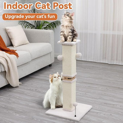 OTOB Cat Scratching Post 33 Inch, Nature Sisal Scratching Posts for Indoor Cats Adults Kitten, 6-in-1 Interactive Turntable Cat Scratch Post Protect Your Furniture, Large Cat Scratcher, Beige - PAWPICO