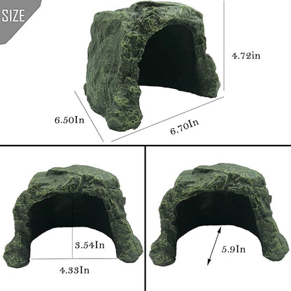 PINVNBY Large Reptile Hideout Cave,Resin Rock Hides Habitat Decor Lizard Box Shelter Tortoise Basking Terrace Pet Terrarium Nest Decoration for Gecko,Spiders,Frogs,Fish,Turtles and Hermit Crabs PINVNBY