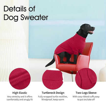 IECOii XXL Dog Sweater,Knit Big Dog Sweater Christmas,Pet Turtleneck Doggy Sweatshirt for Extra Large Dogs boy Girl,Large Size Dog Cold Weather Outfit English Bulldog Clothes for Winter,(Rose red XXL) - PAWPICO