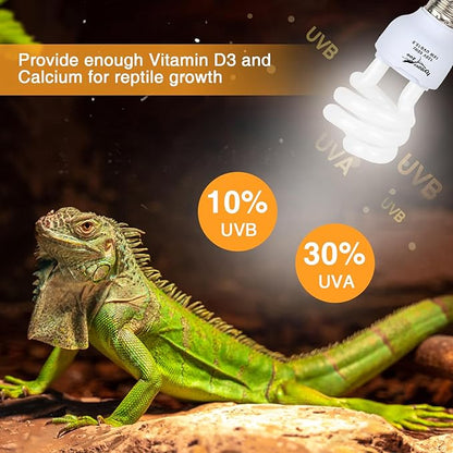 UVB Bulb for Reptiles, 10.0 18W UVA UVB Reptile Light Bulb, UVB Light for Desert Reptiles, Reptile Light Bulb for Common Bearded Dragon, Ponoga Barbata, Red-Eared Slider,Russian Tortoise PAWPICO