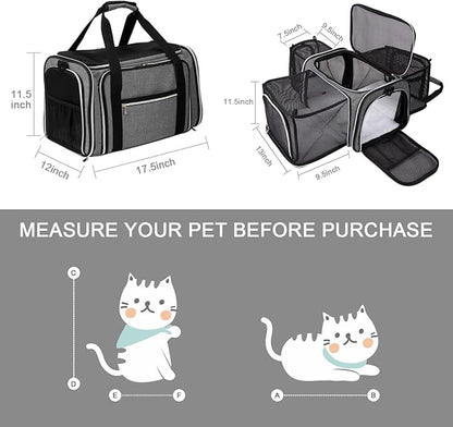 BAGLHER Cat Carrier Bag,Airline Approved Pet Carrier Soft Side Pet Travel 5 Sides Open Doors 3 Sides Expandable Foldable Dog Carrier with Fleece Pad - PAWPICO