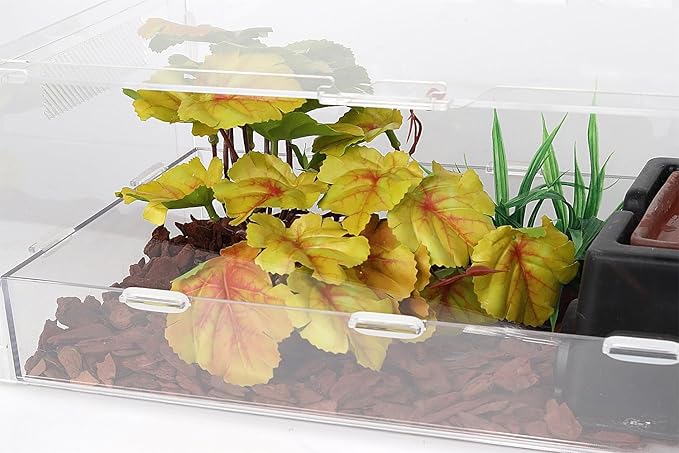 Reptile Plants for Terrarium, Ball Python Tank Decor Accessories fit Bearded Dragon Crested Leopard Gecko Lizard Chameleon Snake Frog Tortoise Hermit Crab - Fake Heuchera Micrantha Yellow WOLEDOE