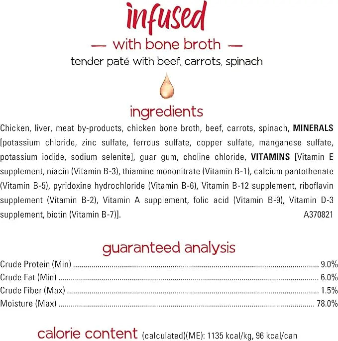 Beneful Purina Infused Wet Dog Food Pate, with Real Beef, Carrots and Spinach, with Bone Broth for Dogs - (8 Packs of 3) 3 oz. Sleeves - PAWPICO