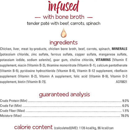 Beneful Purina Infused Wet Dog Food Pate, with Real Beef, Carrots and Spinach, with Bone Broth for Dogs - (8 Packs of 3) 3 oz. Sleeves - PAWPICO