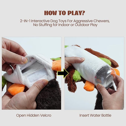 Nocciola 2-in-1 No Stuffing Crinkle Dog Toys with Soft and Durable Fabric, Holds Water Bottles, 2 Extra Long & 3 Regular Size Stuffless Dog Toys, Squeaky Dog Toys for Small to Large Dog - PAWPICO