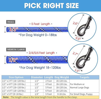 BAAPET 2/4/5/6 FT Dog Leash with Comfortable Padded Handle and Highly Reflective Threads for Small Medium and Large Dogs (5FT-1/2'', Navy Blue) BAAPET