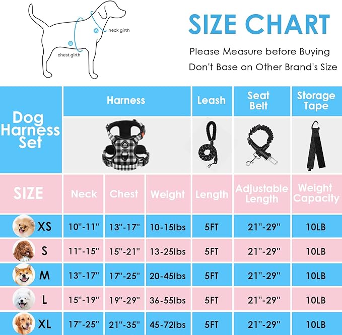 NESTROAD Dog Harness (Checkered Black,S) with Leash, Reflective, Adjustable, Soft Padded, Easy Control Handle, for Small Dogs, Front & Rear Clip Design NESTROAD