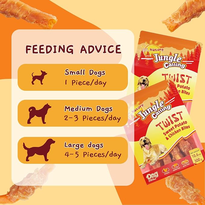 Jungle Calling Dog Treats, Skinless Chicken Wrapped Sweet Potato, Gluten and Grain Free, Chewy Dog Bites for Balanced Nutrition, 10.6 oz - PAWPICO
