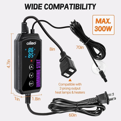 Oiibo Digital Heat Mat Thermostat, PID Reptile Heat Lamp Dimming Thermostat Heating Pad Temperature Controller for for Aquarium Reptiles and Seedling, Breeding, Hatching OIIBO
