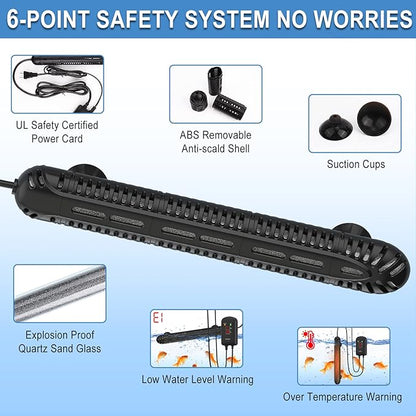 HiTauing Aquarium Heater, 300W Fish Tank Heater with LED Digital Display & 5 Safety Protection, Submersible Aquarium Heater with 2 Suction Cup and 8.2Ft Cord for 40-75 Gallon Fish Tank. HiTauing