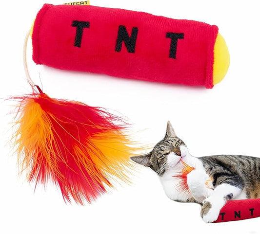 Cat Toys TNT, Cat Toys for Indoor Cats, Kitten Toys, Catnip Toys for Cats of All Breeds with Dangle Feathers and Jingle Sound - Kicking, Biting, Chewing - PAWPICO
