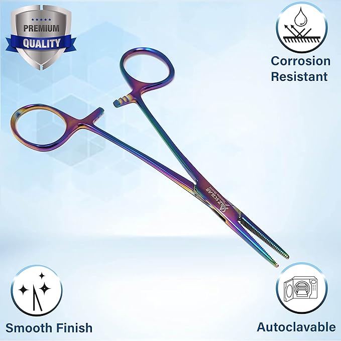 Dog Pet Ear/Nose Hair Puller Grooming Hemostat Locking Forceps Pliers, 5.5" (14cm), Straight (Multi Color) A2Z+SCILAB