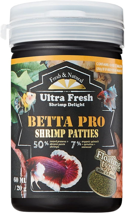 Ultra Fresh Betta Fish Food, Pro Shrimp Patties, 50% Sword Prawns + Akiami Paste Shrimps, All Natural Protein, Rich in Calcium, for Betta's Healthy Development and Cleaner Water, 0.7 oz UltraFresh-ShrimpDelight