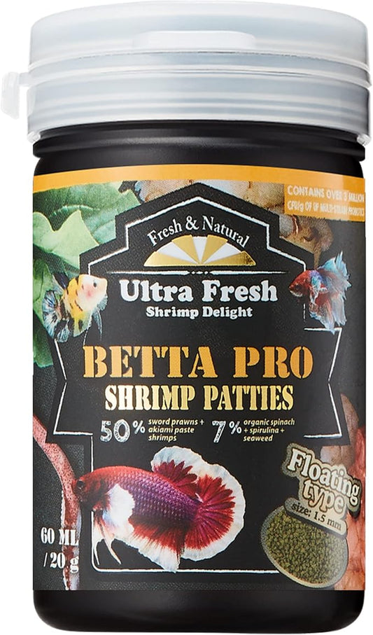 Ultra Fresh Betta Fish Food, Pro Shrimp Patties, 50% Sword Prawns + Akiami Paste Shrimps, All Natural Protein, Rich in Calcium, for Betta's Healthy Development and Cleaner Water, 0.7 oz UltraFresh-ShrimpDelight
