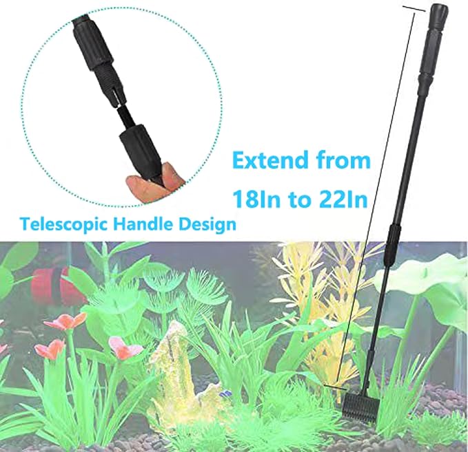 Carefree Fish 4IN1 Carbon Fiber Aquarium Cleaning Tools Long Handle Adjustable Length 18~24Inch Fish Tank Cleaner Kit Alage Scraper Scrubber Brushes Set Bewatermyfriend