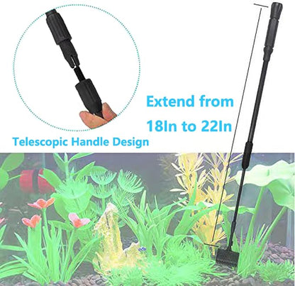Carefree Fish 4IN1 Carbon Fiber Aquarium Cleaning Tools Long Handle Adjustable Length 18~24Inch Fish Tank Cleaner Kit Alage Scraper Scrubber Brushes Set Bewatermyfriend